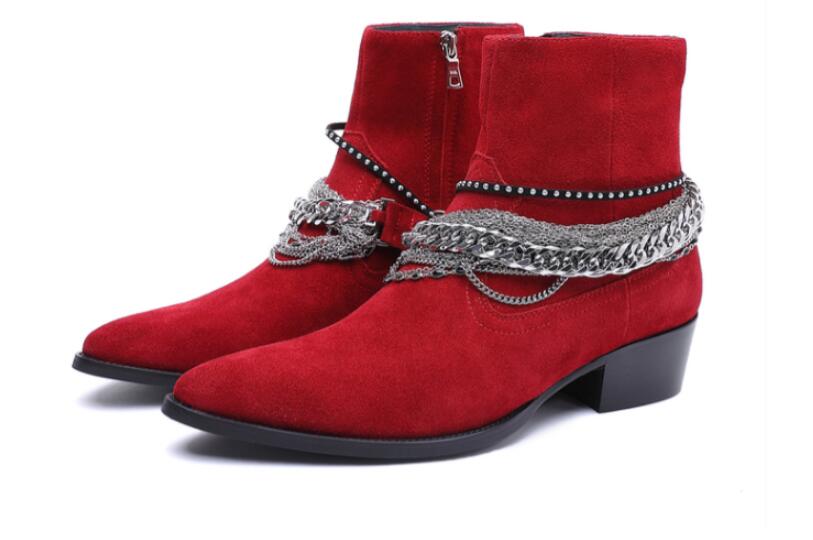 High top new list genuine leather persional men chain boots factory outlet high quality s l p ankle boots