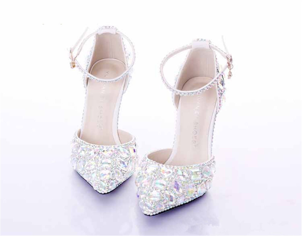 Handmade Brides Wedding Shoes Crystals Decorated ankle straps bridesmaid heels Prom Party Pump heel 9cm 7cm 55cm size 3440