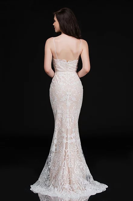 Modest Elegant Nina Canacci Mermaid Prom Dress Spaghetti Sleeveless Backless Lace Applique Party Dress Sweep Train robes de soirée