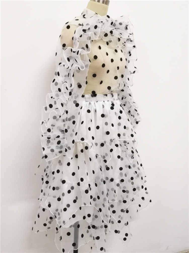 Women Blouses Tops Polka Dot Ruffles Thin Tulle Transparent Shirts See Through Elegant Lady Fashion Summer Spring Classy Female