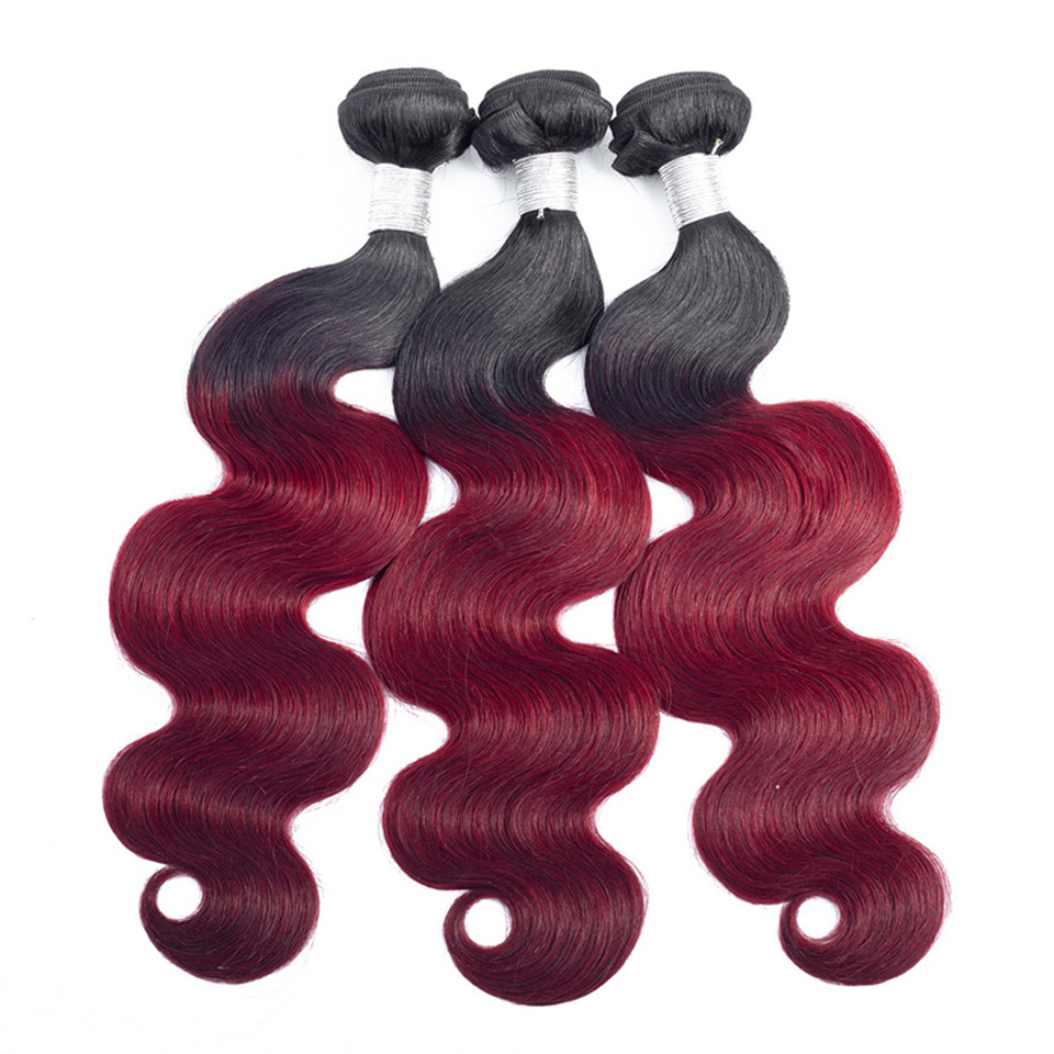 Free shipping Brazilian 1b/99J Body Wave with Lace Closure Human Weaves Ombre Color Hair Extensions