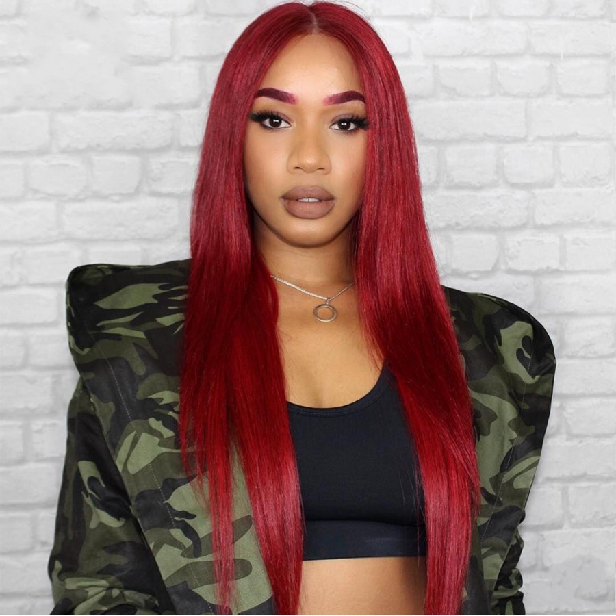 Burgundy Colored simulation Human Hair Wigs Pre Plucked 99J wine red Straight synthetic Lace Front Wig For Black Women Glueless Lace Wigs