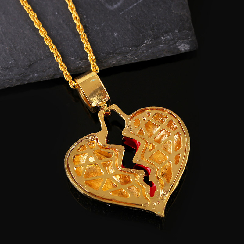 Iced Out Chains Broken Heart Pendant Necklaces Men's Bling Crystal Rhinestone Love Charm Gold Silver Twisted Chain for Women Hip Hop Jewelry