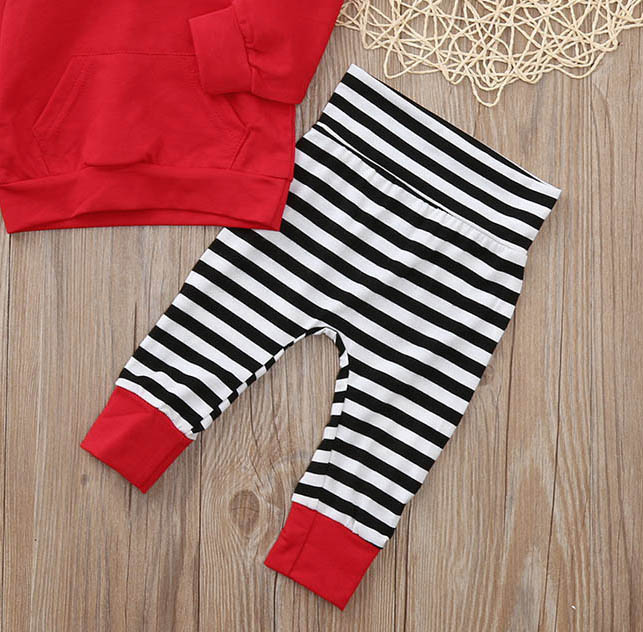 2PCS Baby Girls clothes Toddler Baby Long Sleeve Stripe Print Hooded Top Clothes+Pants Set Outfit roupa infantil costume