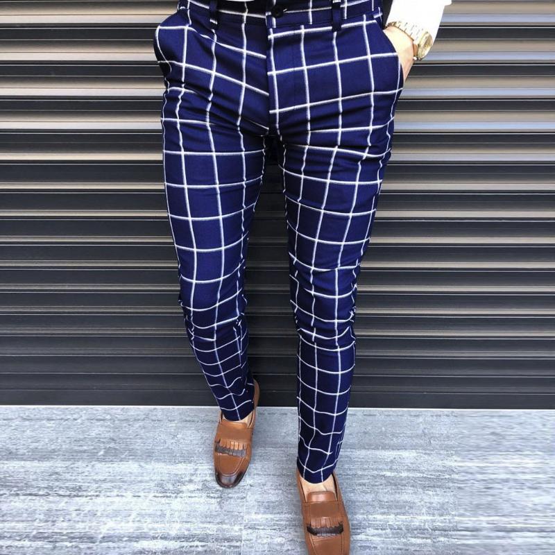 KANCOOLD Smart Casual Pants Fashion Cotton Midweight men's pants Casual Business Slim Fit Plaid Print Zipper Long Trousers