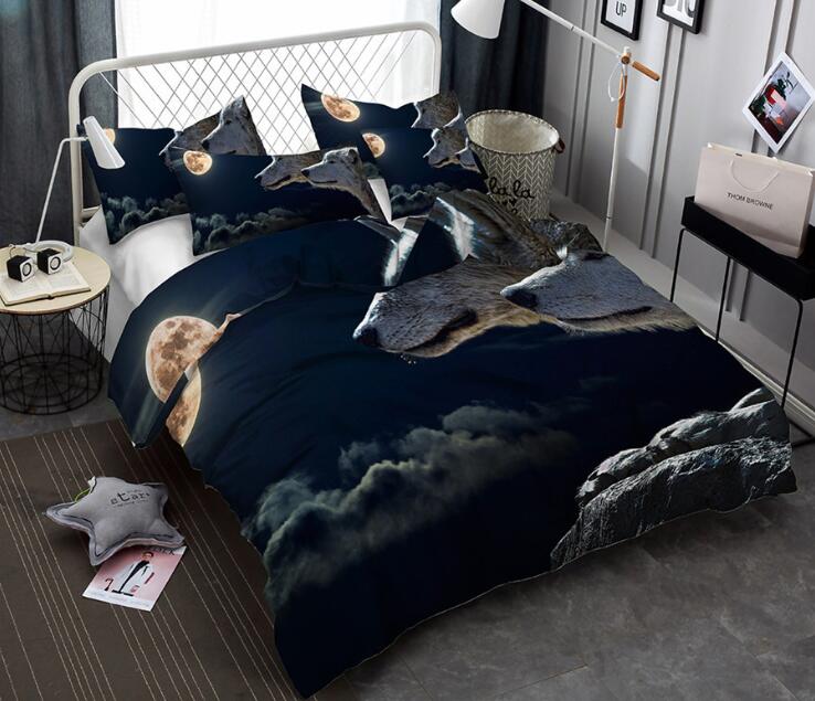 3D Wolf Printed Bedding Set Pattern Bed Clothes Comforter Cover Bed Sheet Sets Pillowcase Polyester