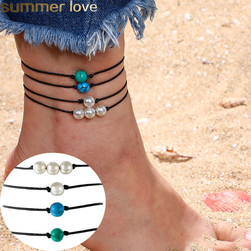 Handmade Turquoise Stone Bead Anklet Pearl Bead Wax Bracelet Black String Rope Bracelets for Men Women Summer Beach Jewelry Gifts
Handmade Turquoise Stone Bead Anklet Pearl Bead Wax Bracelet Black String Rope Bracelets for Men Women Summer Beach Jewelry Gifts