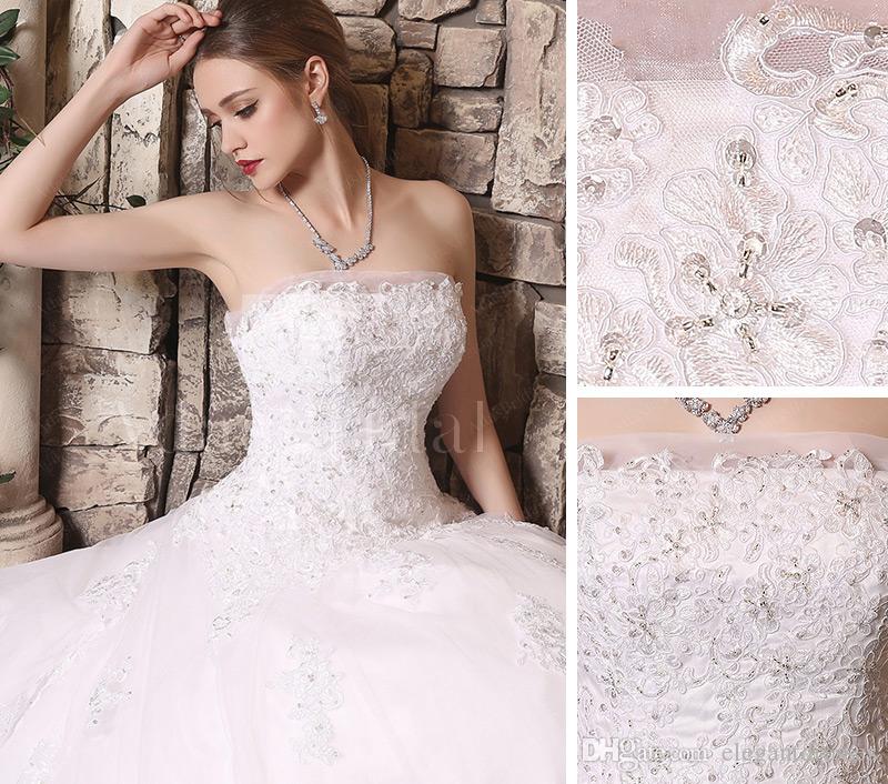 Wedding Strapless Slim Dresses Sexy Lace Appliques A-Line Bridal Gowns Princess Garden Long Organza Vestidos De Marriage
