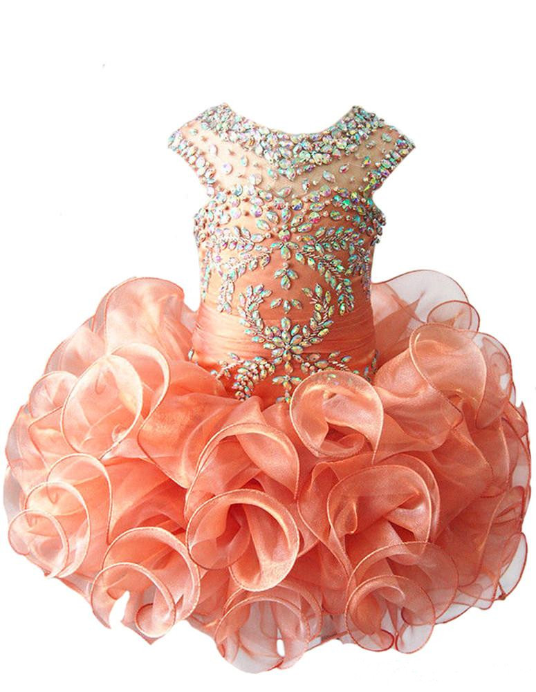 Little Girls Glitz Beaded Pageant Cupcake Dresses Infant Mini Short Skirts Toddler Tutu Ruffles Flower Girl Dresses