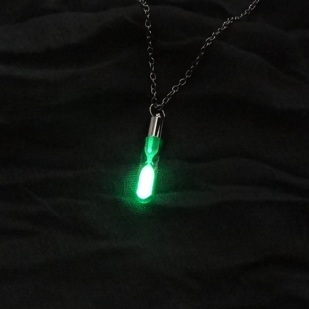 Hourglass Necklace Glass Pendant Glow In The Dark Necklace Silver Chain Luminous Jewelry Women Gifts Gem Accessories