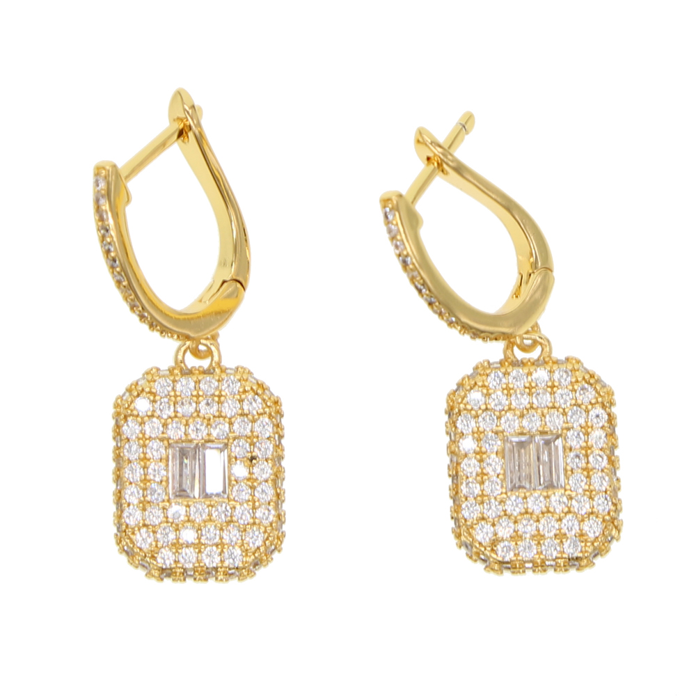 micro pave cz iced out women earring prong setting White Green cubic zirconia dangle earrings