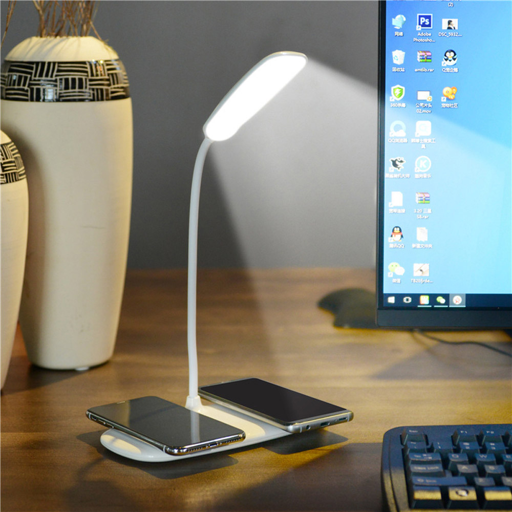 LED table lamp 360 degree bending / dual mobile phone wireless charging desk lamp white for office, bedroom, living room
LED table lamp 360 degree bending / dual mobile phone wireless charging desk lamp white for office, bedroom, living room