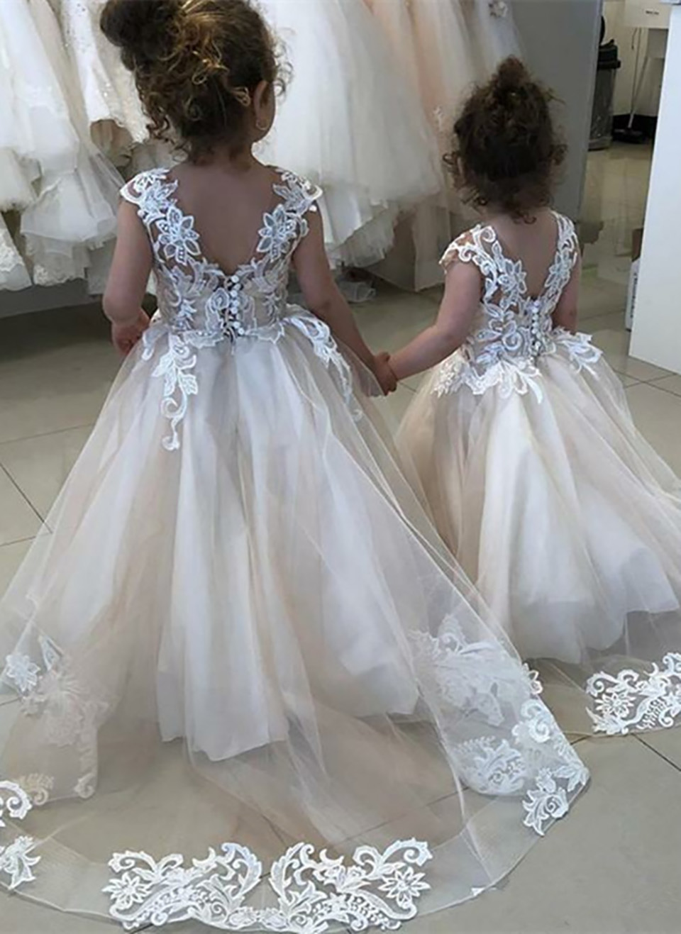 free shipping Flower Girl Dresses With Lace Up Applique Gown First Communion Dress for Girls Customized