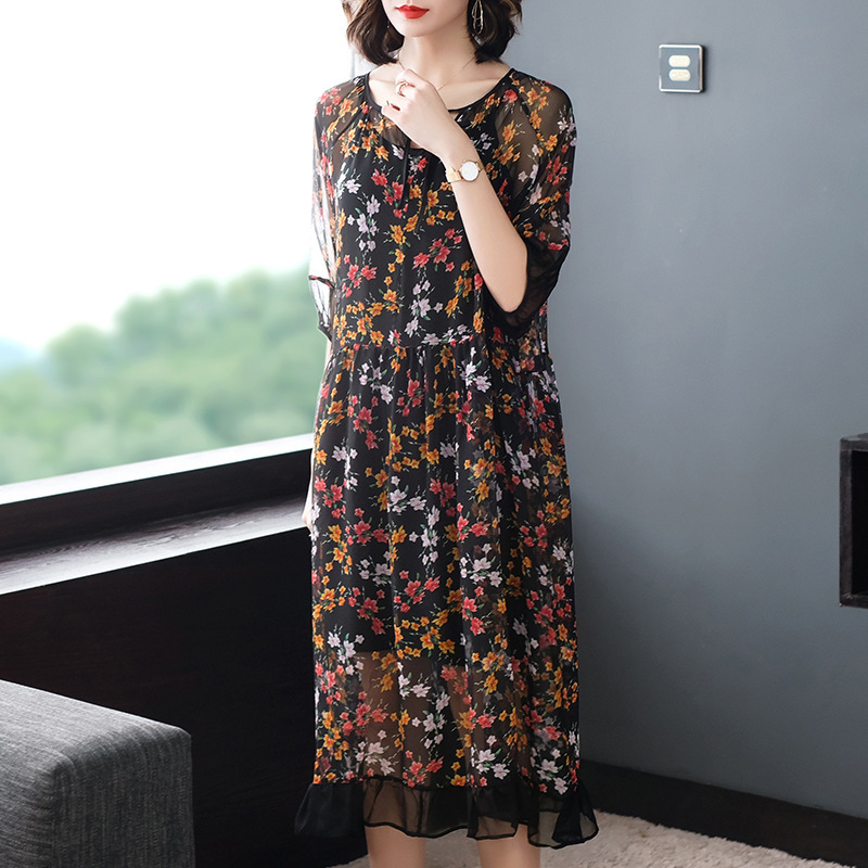 Real Silk Dress Women Summer Dress Korean Fashion Print Midi Elegant Vintage Party Vestido Mujer P8102 YY2582, Black
Real Silk Dress Women Summer Dress Korean Fashion Print Midi Elegant Vintage Party Vestido Mujer P8102 YY2582, Black