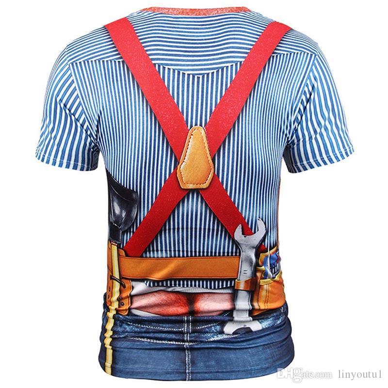 hot sale Mr.1991INC New Fashion Designed T-shirt Men/Women Fake Two Pieces 3d T shirt Print Tooling Stripes Shirts Summer Tops Tees