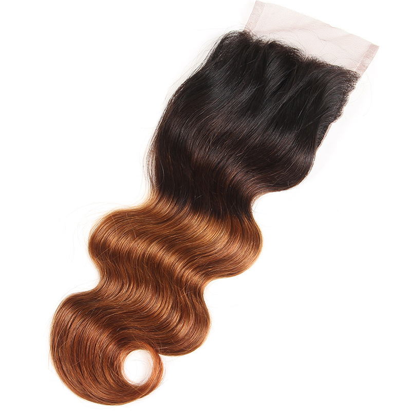 Body Wave 1B/30 TwoTones Color 3 Bundles With 4X4 Lace Closure Brazilian 100% Human Hair Extensions Free Part 10-30inch