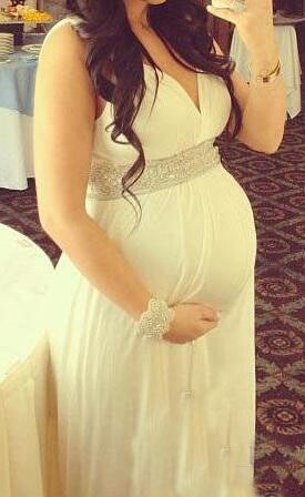 Maternity Wedding Dresses Pregnant V Neck Sleeveless Beaded Empire High Waist Chiffon Long Bridal Gowns Custom Size 0521
