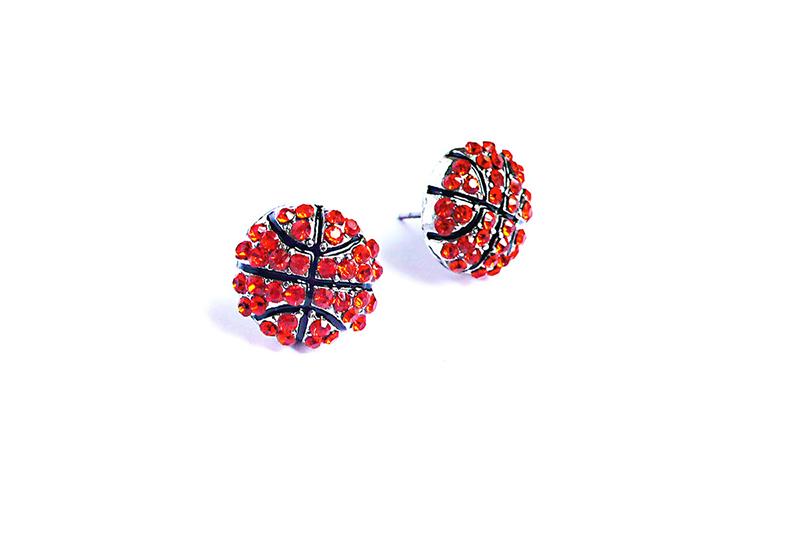 Sports Ball shape Stud Earrings Softball basketball volleyball bowling Baseball Football Rugby Bling Crystal Earrings For women Jewelry Gift