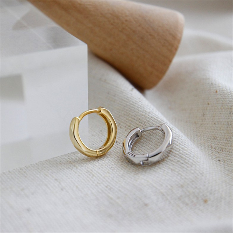 Authentic 925 Sterling Silver Jewelry New White Gold /18K Gold Color Mini Geometric Round Circle Earrings Statement Hoop Earring