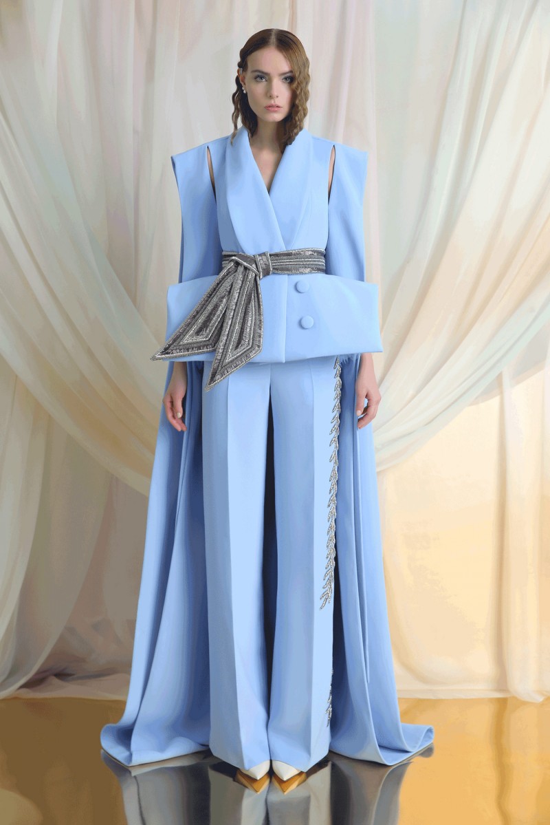 AZZI&OSTA Prom Dresses Sky Blue Embroidery Jumpsuits Formal Evening Gowns Long Sweep Train Special Cut Pageant Party Dress Custom