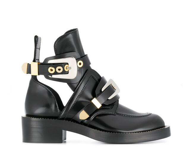 Unisex Paris Rare Black Ceinture Leather Ankle Boots Black Genuine Leather Buckle New Fashion Shoes European Size 35-40