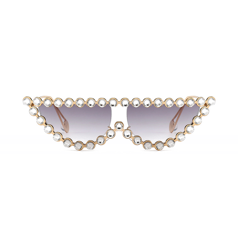 Sunglasses Women New Fashion Cat Eye Sun Glasses Female Diamond Flat Top Eye Wear UV400