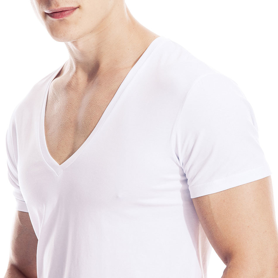 Deep V Neck Tshirt for Men Low Cut Vneck Wide Vee Top Tee Male Modal Drop Tail Slim Fit Short Sleeve Tshirt Invisible Undershirt CY200522