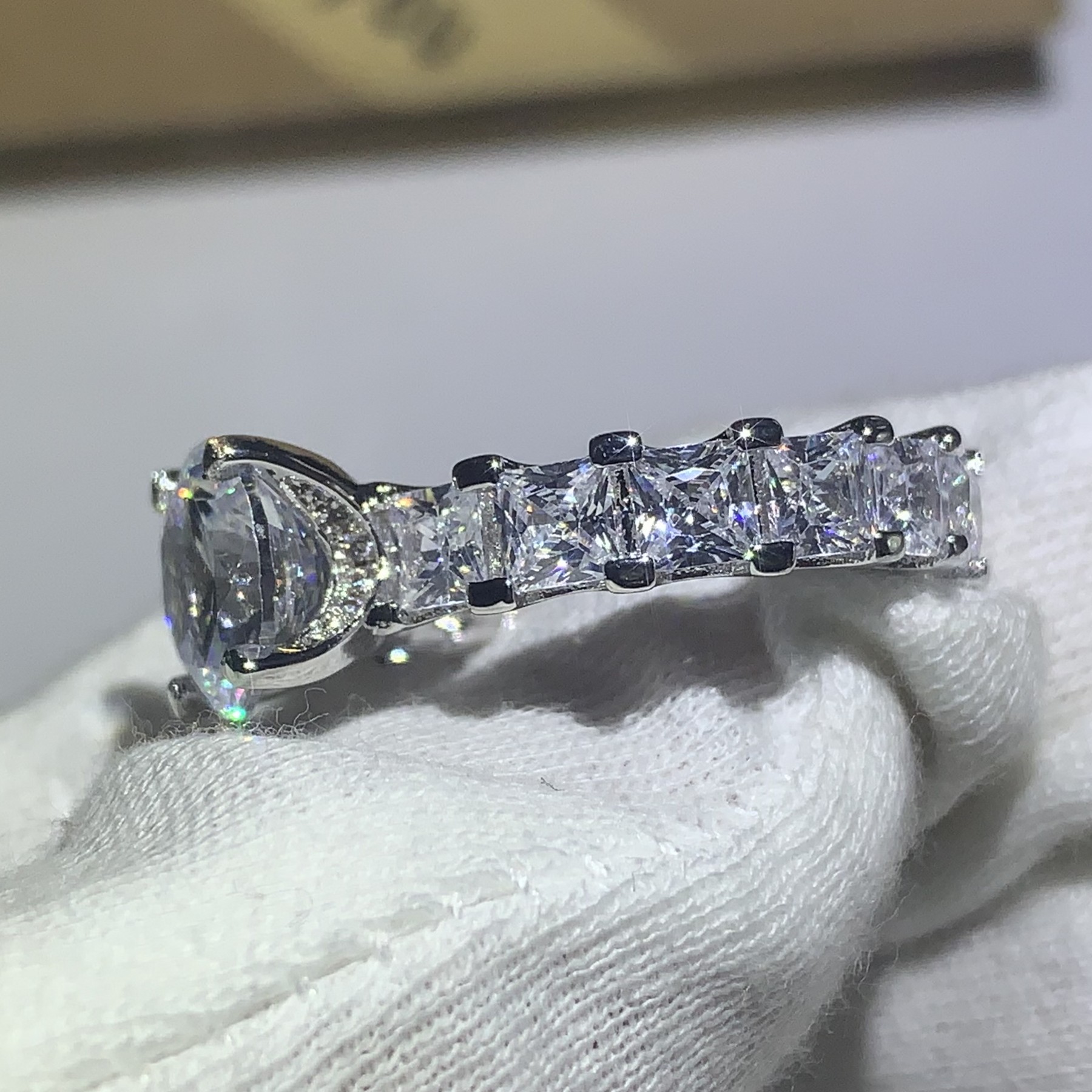 Hot Sale New 2019 Luxury Jewelry 925 Sterling Silver Princess Cut White Topaz CZ Diamond Couple Rings Promise Wedding Band Ring for Women