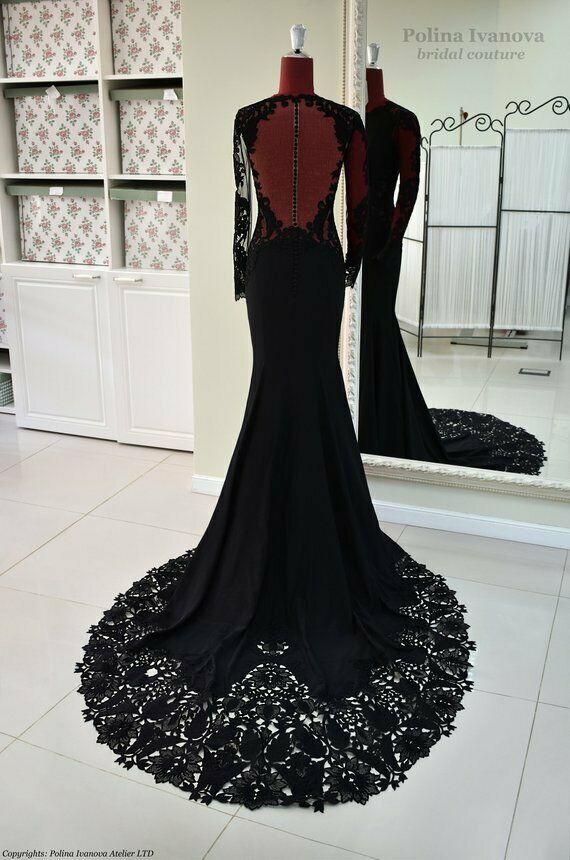 Black Lace Prom Dresses Cutaway Sides High Collor Mermaid Pageant Dress Long Sleeve Backless Formal Party Gowns
