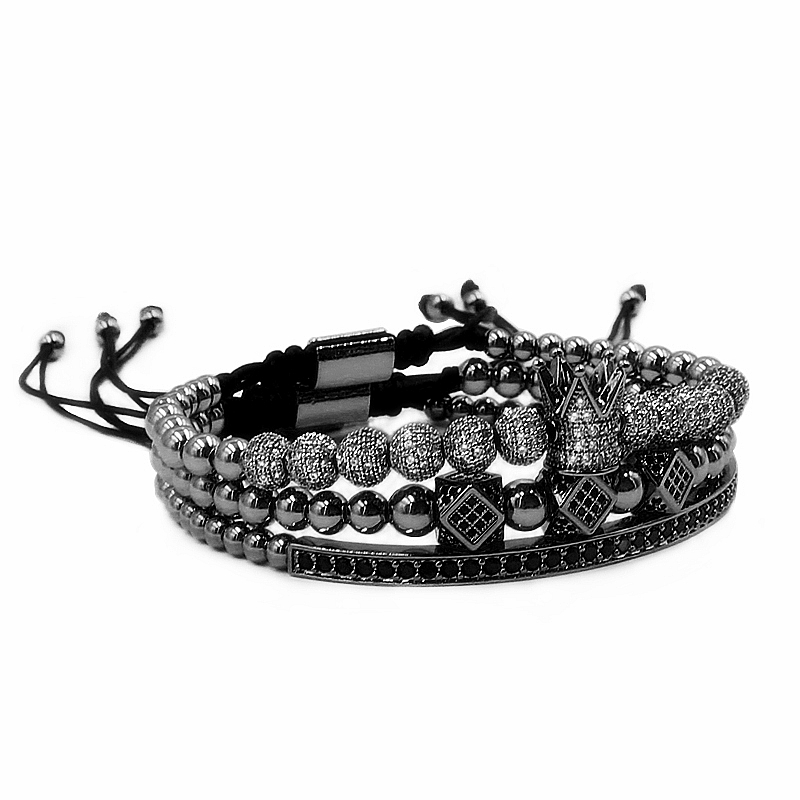 Men Bracelets 3pcs/set jewelry crown charms Macrame beads Braiding Man Luxury for women Gift Valentine's Day Christmas