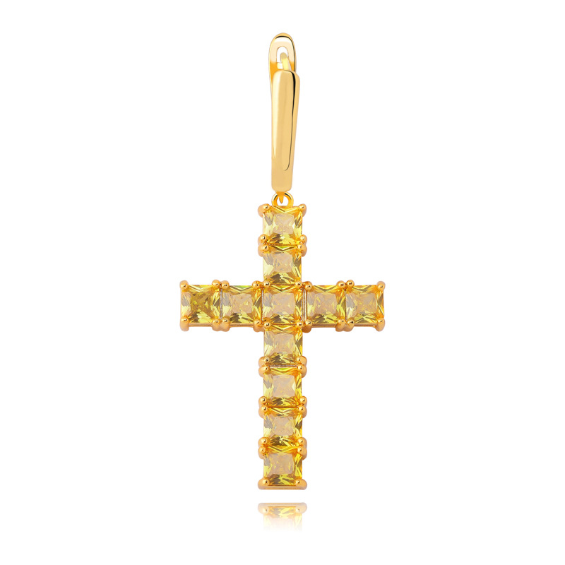 Hip Hop Shining Charm Cross Stud Earrings New Style Colorful Bling Zircon Dangle Earrings Platinum Plated Wholesale