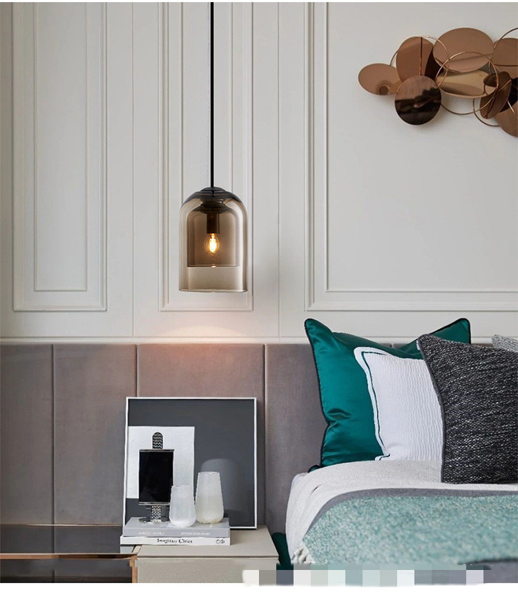 Smoke grey Amber Glass Dining room Chandeliers Lighting Bedroom Bedside Pendant Lamp Loft Hanging lamp E14 110V/220V Suspension