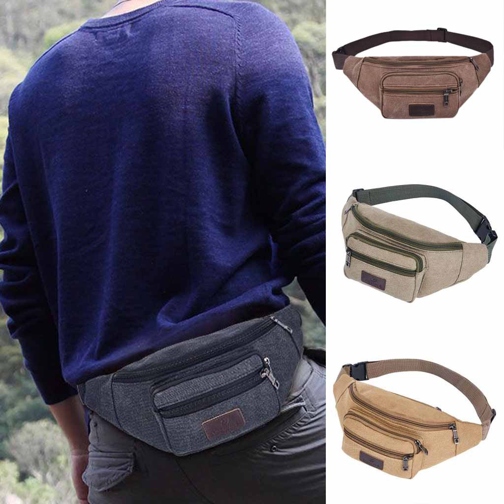 Canvas Waist Bag Unisex Zipper Chest Bag Street Sport Fanny Pack Girl Boy Waist Belt Bags Fashion Phone Pack #, Sky blue