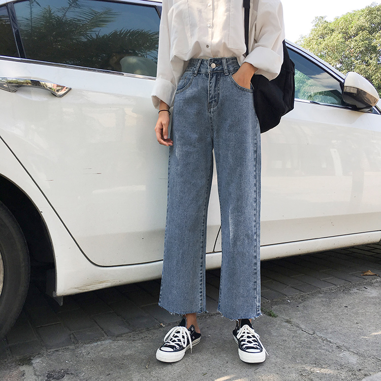 Retro high waist Korean loose straight pants wide leg pants cropped casual jeans women, Blue
Retro high waist Korean loose straight pants wide leg pants cropped casual jeans women, Blue