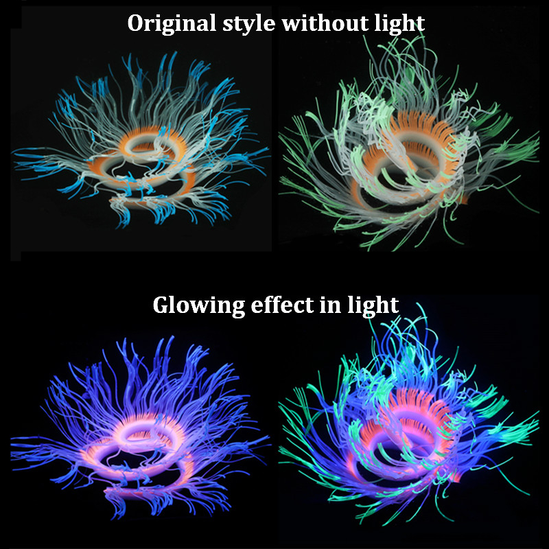 Silicone Aquarium Artificial Coral Decoration Changeable Soft Fish Tank Sea Anemone Landscape Decor Ornament Glowing In Light