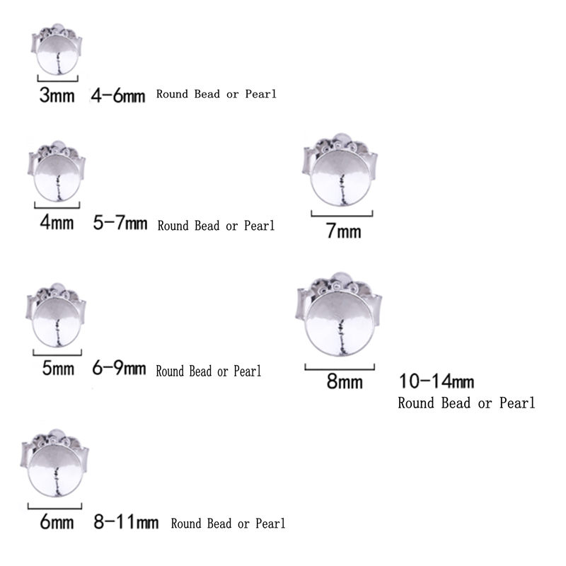 10pcs/lot 925 Sterling Silver Women Stud Earrings 4-6mm 5-7mm 6-9mm 8-11mm 10-14mm Round Bead or Pearl Semi Mount Earrings Wholesale