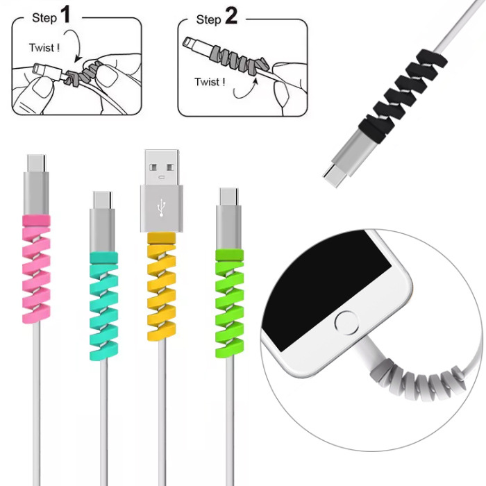 Colorful spiral data cable protector Applicable to mobile phone original charging cable anti-fracture protective cover saver Hot selling
Colorful spiral data cable protector Applicable to mobile phone original charging cable anti-fracture protective cover saver Hot selling