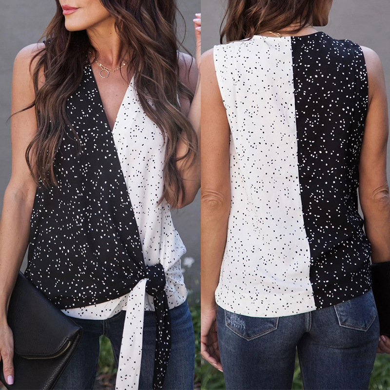 Women' summer new Polka Dot women' shirt black white splicing bow T-shirt V-neck temperament fashion casual shirt summer women, Beige
Women' summer new Polka Dot women' shirt black white splicing bow T-shirt V-neck temperament fashion casual shirt summer women, Beige