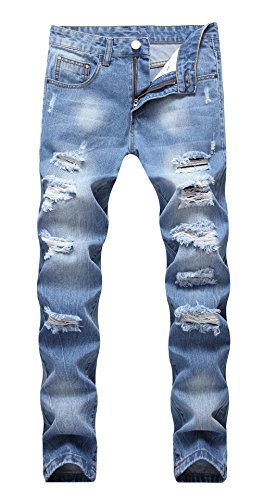 OKilr Pjik Men's Blue Slim Skinny Fit Distressed Ripped Elastic Tapered Leg Denim Jeans, Dark blue 405
OKilr Pjik Men's Blue Slim Skinny Fit Distressed Ripped Elastic Tapered Leg Denim Jeans, Dark blue 405