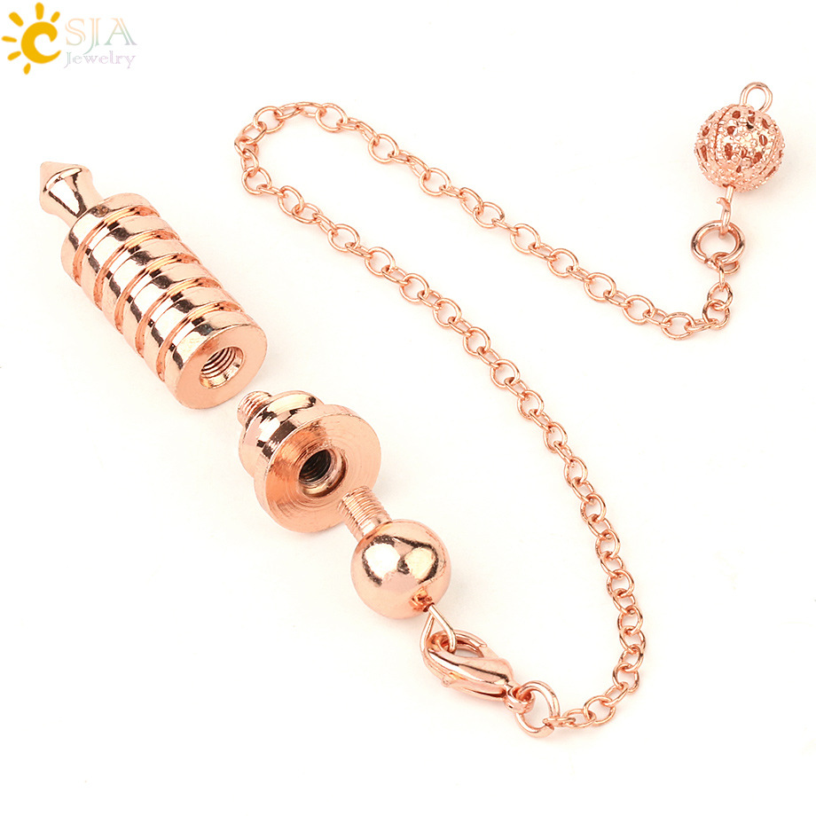 Reiki Pendulum Metal Copper Dowsing Healing Pyramid Pendant Charms Chakra Pendulo Chrome Gold Amulet Pendulos Point Ball Chains