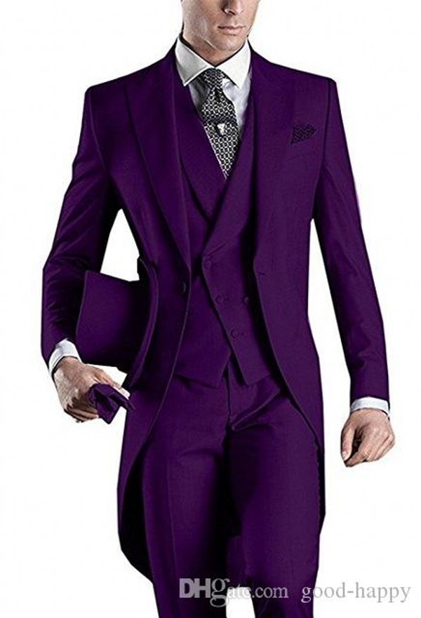 Turquoise/Pink/ White/Black/Grey/Light Grey/Purple/Burgundy/Blue Tailcoat Men Party Groomsmen Suit in Wedding Tuxedos(Jacket+Pants+Tie+Vest) - view 4