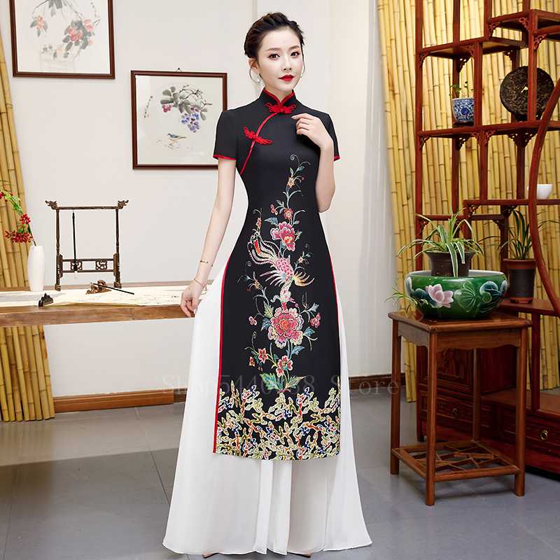 Ethnic Clothing Vietnam Woman Ao Dai Elegant Phoenix Chinese Style Cheongsam Vintage Festival Wedding Evening Qipao Dress Traditional Plus