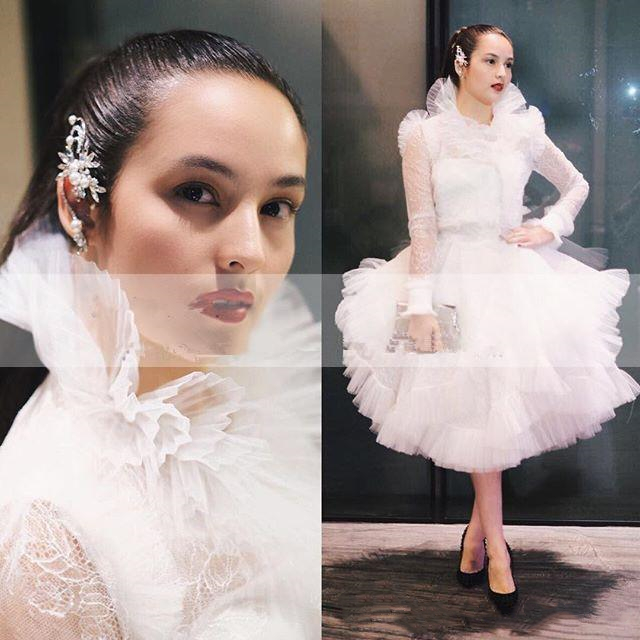 Ashi Studio High Neck Puffy Prom Dresses Pleats With Long Sleeve Chelsea Islan Tea Length Lace Formal Show Victorian Evening Occasion Gowns Coaktail P