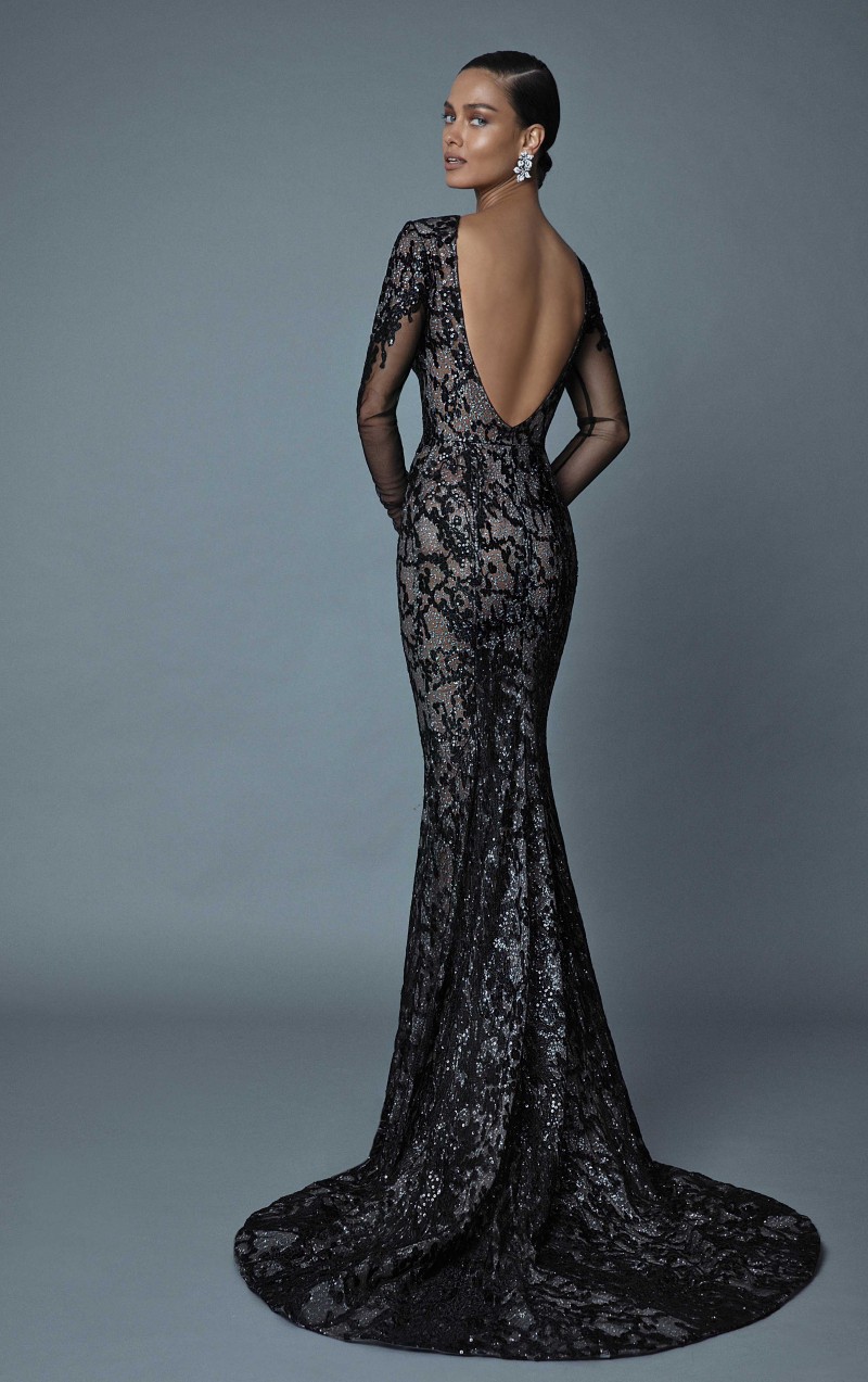 2019 Berta Long Sleeve Evening Dresses Mermaid V Neck Sexy Sequins Formal Prom Gowns Luxury Beading Trumpst Dress Party Vestidos De Fiesta