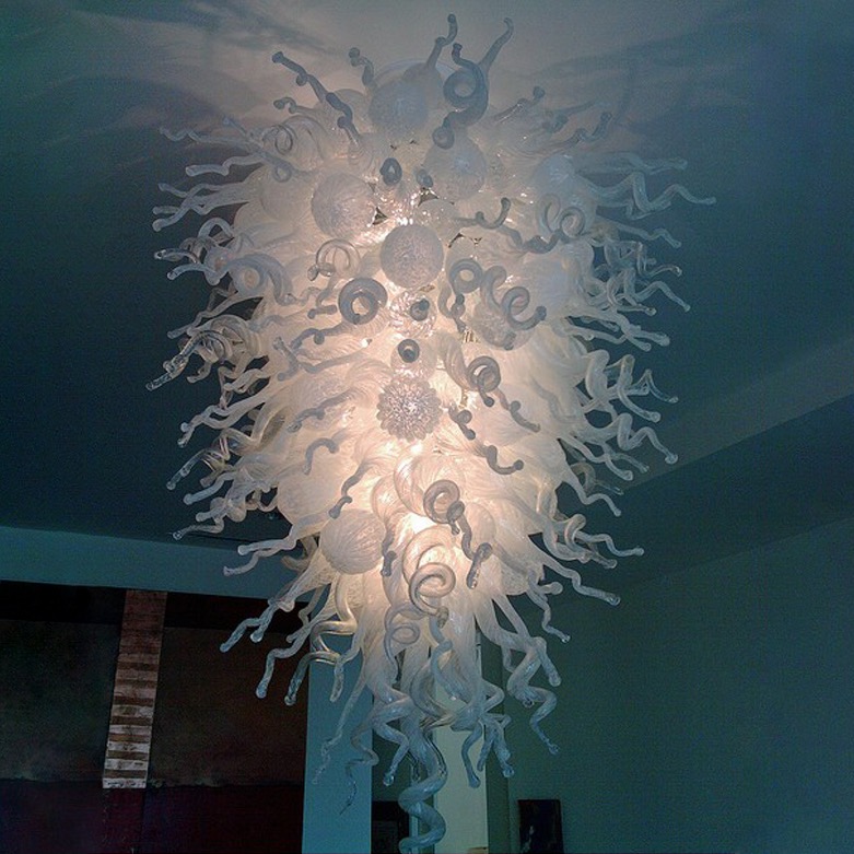 Modern Chandeliers Lamps LED Bulbs White Shade French Crystal Chandelier Hand Blown Glass Ceiling Lights for Home