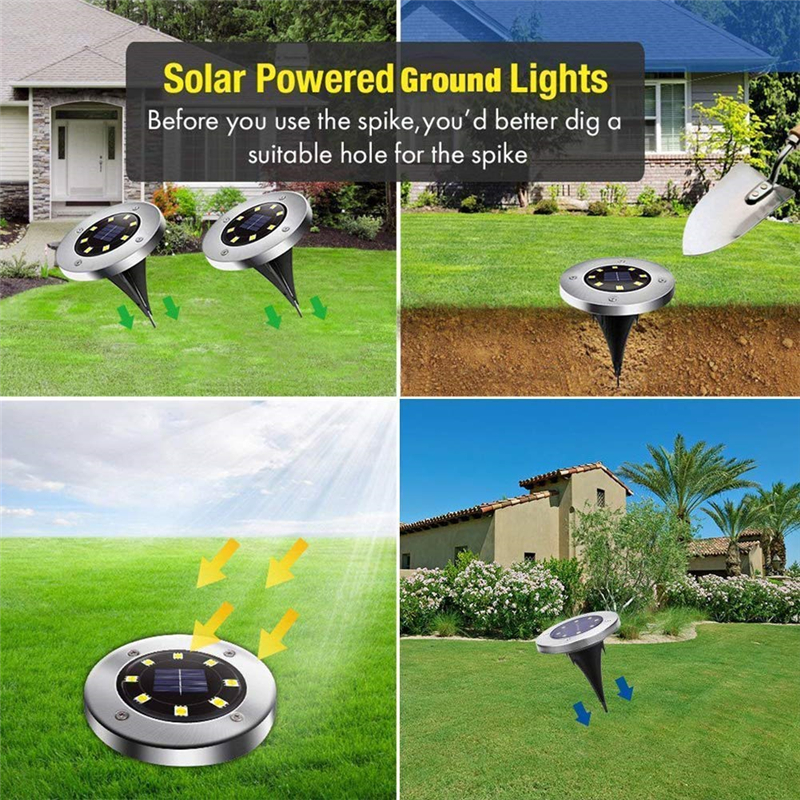 LED Solar Ground Lights 8 LEDs Solar Powered Waterproof Light Waterproof Garden Lights for Yard,Deck,Lawn,Patio