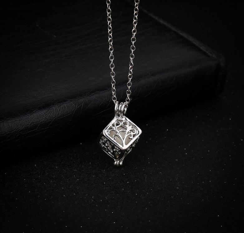 Hollow cube can open luminous pearl personality creative necklace DJN134 mix order Pendant Necklaces jewelry