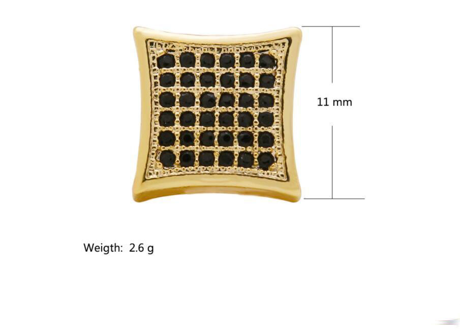 hip hop full diamonds ear studs for men geometry black rhinestone gold stud earrings alloy diamond square jewelry good gifts for boyfriend