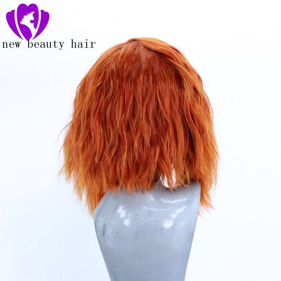 Short orange loose wave synthetic lace front wigs with baby hair natural orange hair heat resistant fiber hair for black women