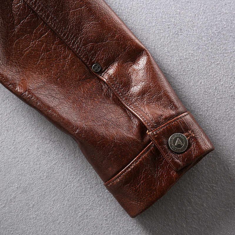 Factory New Men Brown Cow Leather Jacket Real Cowhide Casual Single Breasted Slim Fit Jackets Winter Russia Coats B4